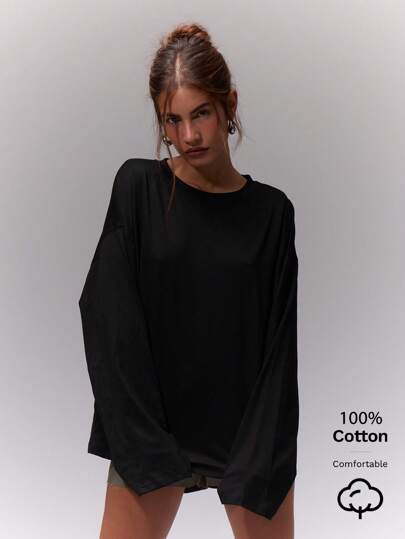 MUSERA Lässige, locker sitzende Langarm-Bluse, Lässig, süß, Alltagsoutfit, oversized T-Shirt, Flughafen, Urlaub, Herbst, Schulanfang, Herbst, Winter, Weihnachten, elegant