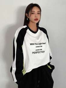 Dazy Star 女式标语印花拼色T恤，秋季服装