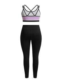 Easithlete Plus Size Short Sleeve T-Shirt And Biker Shorts 2pcs Sports Suit Workout Women Sets Glowmode Twilight - Multicolor - View 4