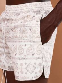 SUMWON Beach Swimming Trunks Resort Wear Paisley Print Drawstring Athletic Pool Shorts Summer Vacation Swim Board Athletic Sports Beachwear - Multicolor - View 7