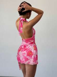 Aloruh Women's Mini Halter Dress, Minimalist & Fashionable, Suitable For Summer - Pink - View 2
