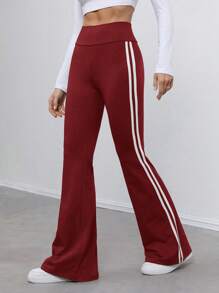 SHEIN Tall Pure Black High Elastic Knitted Side Seam White Webbing Tights Suitable For Autumn And Winter - Burgundy - View 5