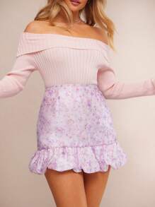 WESTFADE Floraler Jacquard Brokat-Rock mit hochsitzendem Bund, Rüschensaum und Mini-Länge, Sommer Western Cowgirl Nashville Urlaub - Verschiedenfarbig - Übersicht 5