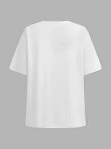 SHEIN 2pcs Youth Girl Set: Butterfly Print Loose Drop Shoulder T-Shirt & Black Cycling Shorts, Sweet & Casual Style - Black and White - View 5