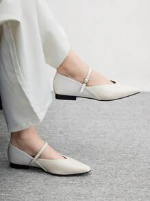 CUCCOO BIZCHIC 尖头舒适通勤优雅酒红色女士平底鞋，休闲春季服装通勤美学复古外观