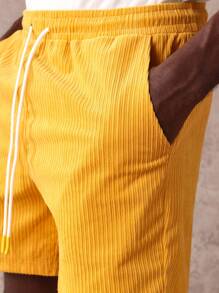 SUMWON Corduroy Regular Fit Drawstring Shorts Ribbed Texture Mid-Thigh Length Pull On Summer Beach Loungewear Casual Everyday Comfortable