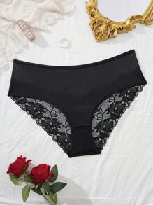 SHEIN Bragas cómodas con paneles de encaje para mujeres de talla grande