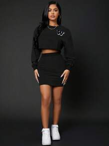 SHEIN SXY Elastic Waist Bodycon Skirt - Black - View 5