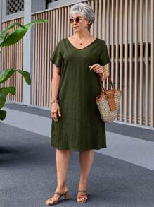 EMERY ROSE Plus Size Loose Fit Solid Color Batwing Sleeve Casual Dress Spring Outfits For Women Bridal Shower Dress White Elegant,Summer Outfits For Women,Sun Dresses For Women