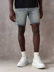 SUMWON شورت جينز مخدش عالي الجودة بطرف خام مقطوع، أسلوب مرن حضري صيفي كاجوال رجعي، غسيل فاتح، طراز الشارع فوق الركبة، متعدد الاستخدامات، كلاسيكي - الأزرق - مشاهدة 4