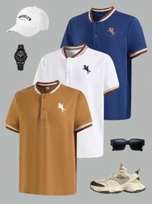 Tween Boy 买 2 送 1 3 件装休闲运动学院风带丝带装饰高性价比立领 Polo 衫适合返校适合生日派对、晚会、表演、婚礼、洗礼、开幕式日常适合日常使用适合上学适合旅行适合运动适合春夏季节 - 彩色 - 查看 3