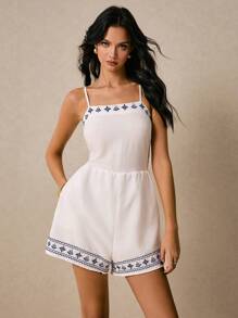 Poéselle 女士度假植物印花休闲连体裤 - 白色 - 查看 4