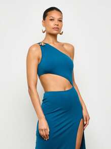 AiiRZ Vestito lungo monospalla con cut-out e spacco laterale