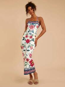 Travachic 春夏度假风针织印花修身中长款女士连衣裙，女士夏季服装，女士度假服装 - 彩色 - 查看 7