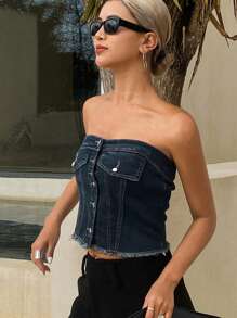 DAZY Top bustier en denim fin et sexy pour femmes
