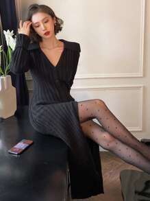 DAZY Classic Versatile Heart Design Sheer Black Tights - Black - View 1