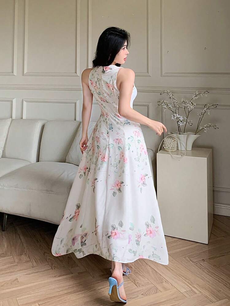 Women's Mid-Length Ditsy Floral Flounce Elegant Slim Fit Spaghetti Strap Vacation Dress,Dress For Wedding Maxi Dress