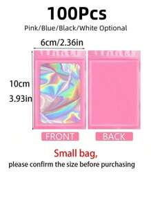 SHEIN 100 piezas Bolsas resellables holográficas iridiscentes, bolsas de embalaje autosellantes con lámina arcoíris, bolsas de plástico coloridas para joyería, regalos, accesorios, cepillos de maquillaje y empaque de regalos