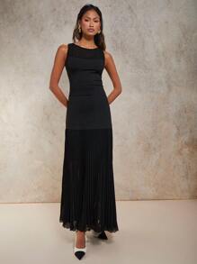 COSMINA Women's Elegant Black Sheer Splice Dress For Vacation, Spring/Summer - Black - View 4