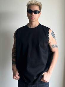DAZY Men's Detachable Sleeve Deconstructed Dark Style Black T-Shirt, Summer - Black - View 8