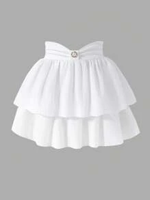 Girls Textured Puff Tulip Hem Solid Color Skirt, Summer - White - View 1