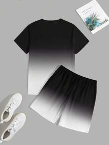 Manfinity RSRT Men's Ombre Gradient Round Neck Short Sleeve T-Shirt And Shorts Two Pieces Set, Summer Co Ords, Cozy Outfits - Multicolor - View 2