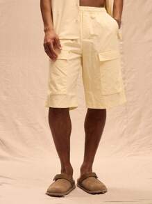 Musero Elasticated Utility Pocket Detail Cargo Shorts Spring Summer - Beige - View 2