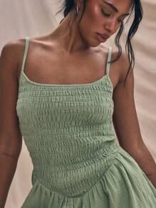 MUSERA 吊带褶皱连体编织连体裤夏季度假装可爱波西米亚风夏季度假沙滩装婚礼宾客冬季晚宴优雅春季 - 綠色 - 查看 5