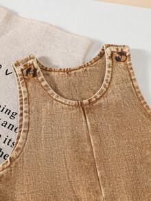 休闲可爱男童梭织水洗牛仔连体裤 - 卡其色 - 查看 5