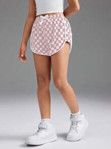 Coolane Kids 青少年女孩春夏棋盘格松紧腰休闲短裤 - 粉色 - 查看 4