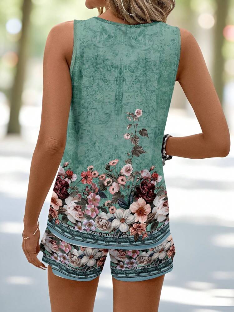 2pcs Women Casual Simple Sleeveless Round Neck Vest And Short Sleeve Top Sets, Suitable For Summer,Summer Sets Suitable For Going Out