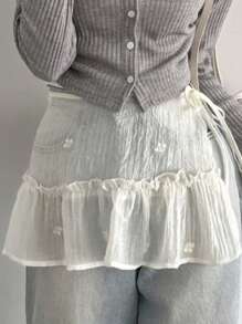 DAZY Ruffle Trim Tie Design Floral Embroidered Relaxed Fit Casual Skirt