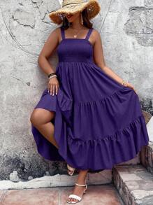 SHEIN Clasi Plus Size Solid Color A-Line Swing Cami Dress Maxi Women Outfit - Purple - View 7