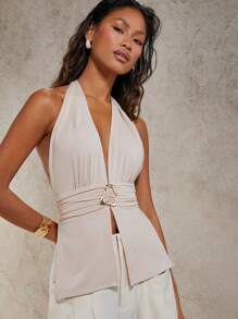 COSMINA Traje de baño elegante de mujer con escote en V profundo y hebilla de metal, apto para vacaciones de primavera y verano