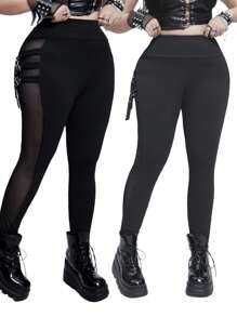 Whyspr 大码朋克哥特金属环透视紧身裤 - 黑色 - 查看 1