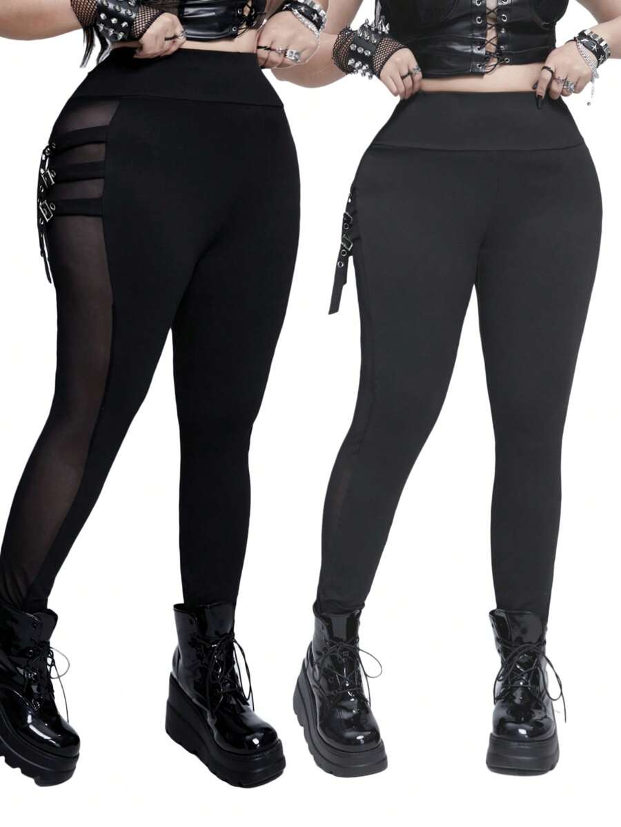 Whyspr 大码朋克哥特金属环透视紧身裤 - 黑色 - 查看 1