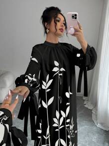 Elenzga Women's Long Sleeve Backless Flowy Print Dress Fall Cloth For Women - Black - View 6