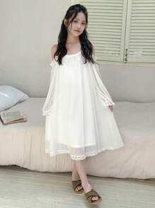 DAZY 青少年女孩休闲睡衣、秋季、返校服装 - 白色 - 查看 3