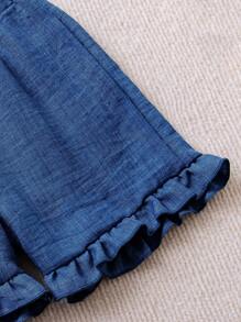 SHEIN 2 件年轻女孩休闲纯色短裤，夏季户外沙滩