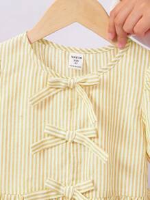 SHEIN LMoss Kids Cămașă casual cu mâneci bufante, în dungi, pentru fetiță