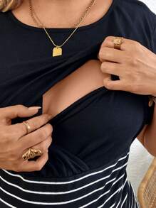 SHEIN Plus Size Maternity Dress, Fashionable Striped Design, Suitable For Summer