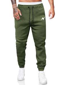 ROMWE MEN Street Life 2pcs Men's Casual Versatile Lightning Print Drawstring Waist Sweatpants - Multicolor - View 3