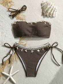 Swim SXY Costume da bagno elegante a due pezzi da donna con bretelle a spaghetti, colore tinta unita, casual, da vacanza, sexy