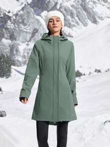 In My Nature Women's Hooded Fleece Mid-Length Windbreaker Keep Warm
