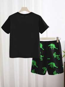 2pcs Tween Boys Dinosaurs Short Sleeve T-Shirt And Shorts Set, Casual And Comfortable Pajamas For Summer - Multicolor - View 2