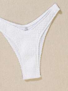 SHEIN Swim 2件組白色粗針織平口金屬貝殼簡約度假比基尼泳衣 女款 夏季 - 白色 - 查看 4