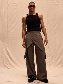 Musero Wrap Around Layered Tie Side Straight Leg Trousers Spring Summer Vacation Easter Streetstyle Smart - Army Green - View 1