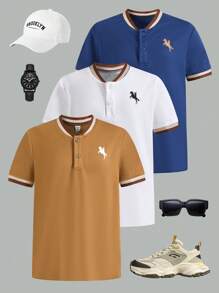 Tween Boy 买 2 送 1 3 件装休闲运动学院风带丝带装饰高性价比立领 Polo 衫适合返校适合生日派对、晚会、表演、婚礼、洗礼、开幕式日常适合日常使用适合上学适合旅行适合运动适合春夏季节 - 彩色 - 查看 2