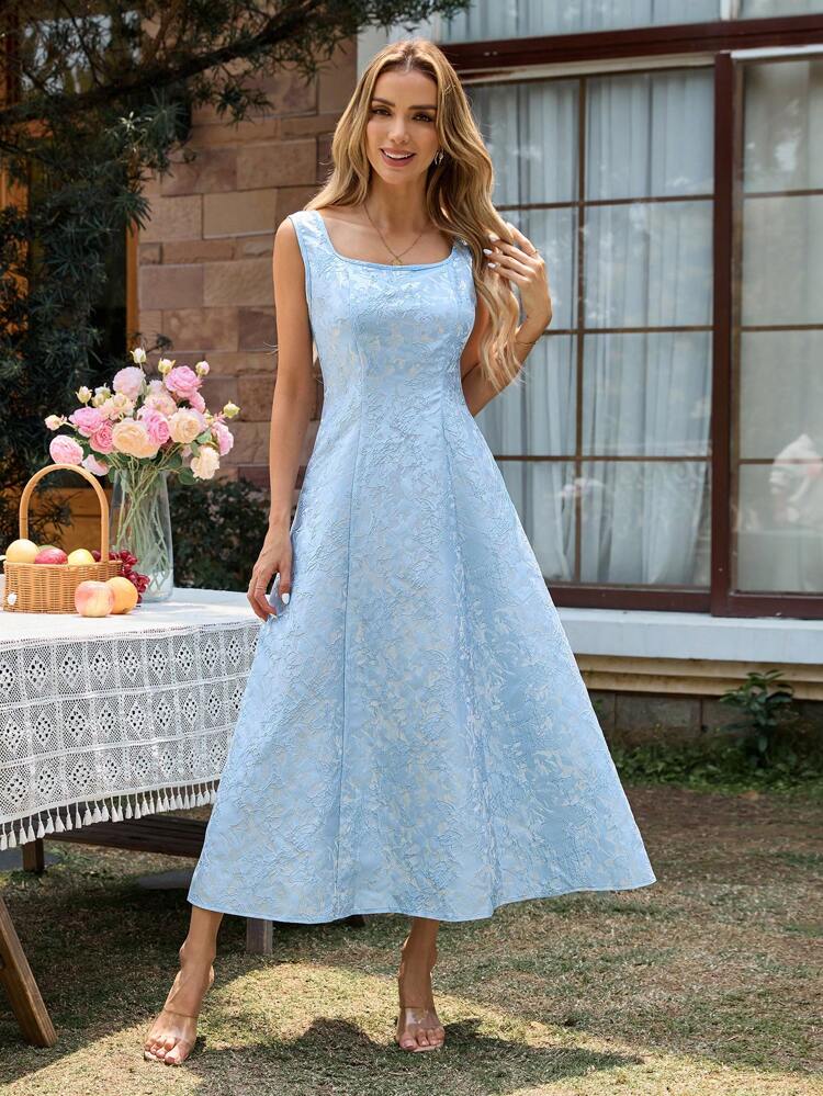 Women Summer Elegant Jacquard Sleeveless Dress Women Clothing Summer Satin Dress Graduation Dress Summer Dresses For Women