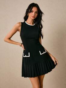 Poéselle 女士连衣裙 褶边连衣裙 背心裙 丝带装饰优雅连衣裙 黑色短裙 女士优雅无袖圆领褶边连衣裙 乡村音乐会服装 女士夏季服装 夏季服装 女士夏季连衣裙 太阳裙 女士太阳裙 女士优雅连衣裙 女士生日礼服 - 黑色 - 查看 2